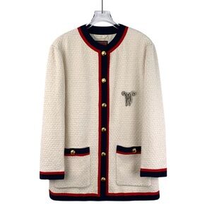 Gucci Elegant Cream Women's Jacket with Red and Black Accents